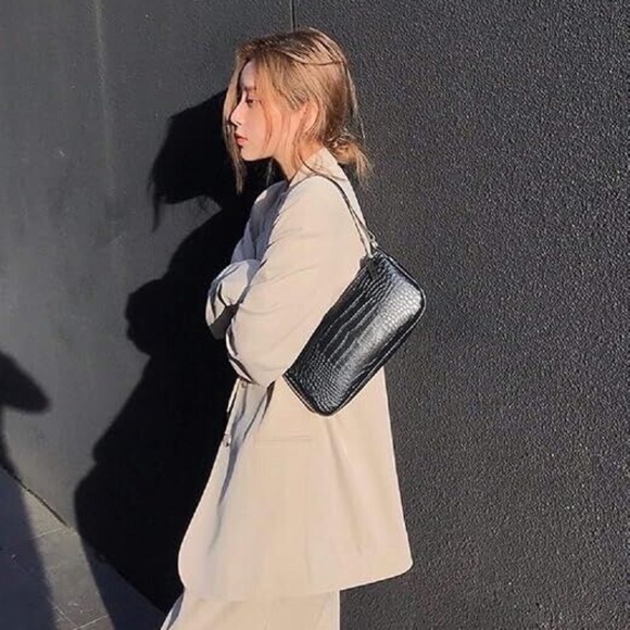 Black Barabum Retro Classic Clutch Shoulder Purse with Zipper! Crocodile Pattern - Picture 4 of 8